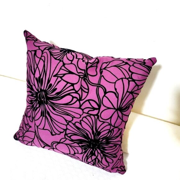 Purple Black Velvet Flowers Throw Pillow - Picture 2 of 7
